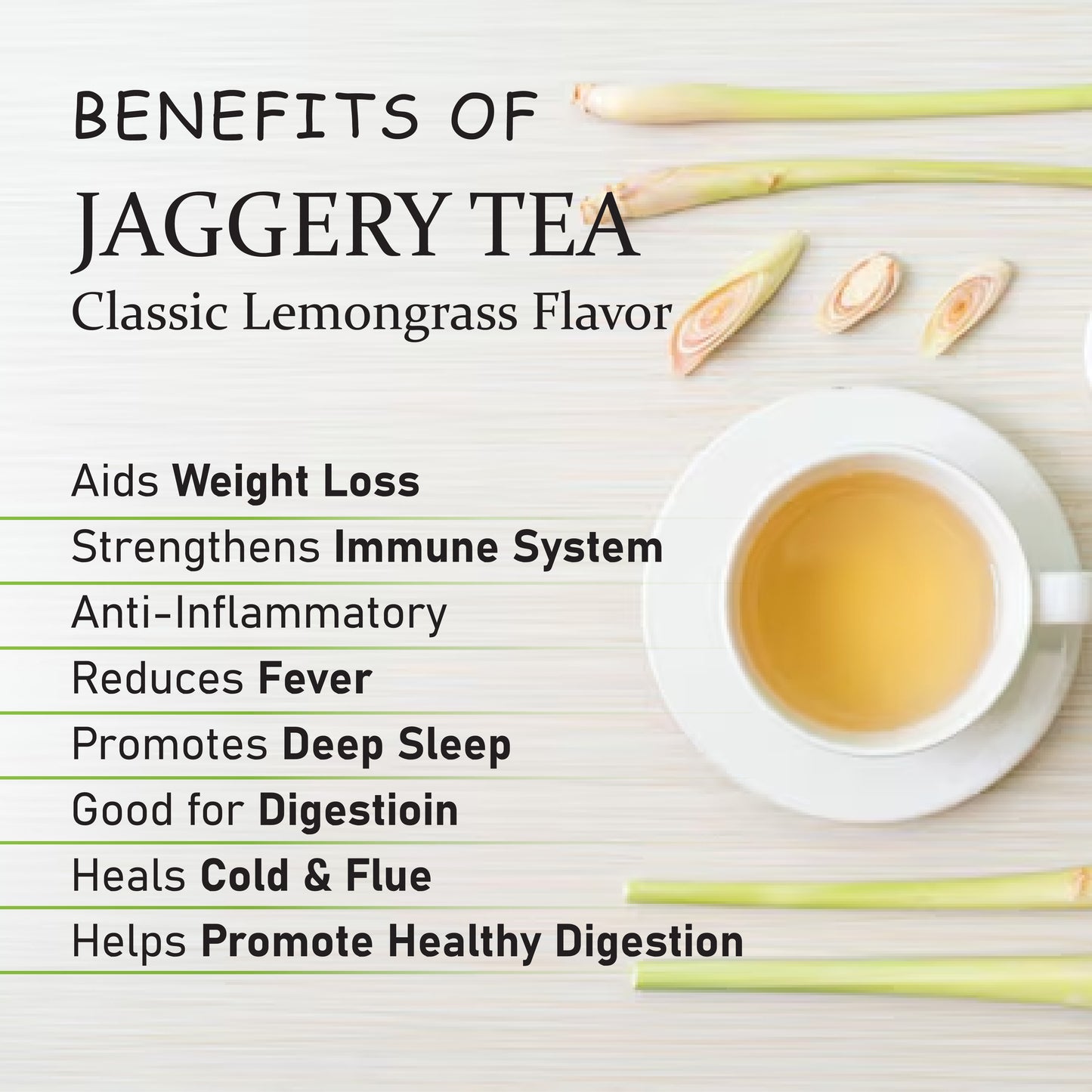 Classic Lemongrass Flavour Jaggery Tea - 500gm - 80 cups (50 ml) - Healthy refreshing drink