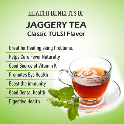 Classic Tulsi Flavour Jaggery Tea - 500gm - 80 cups (50 ml) - Healthy refreshing drink