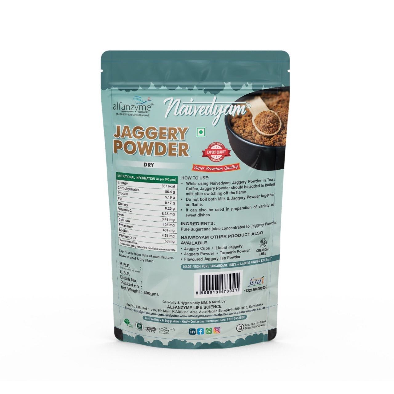 Chemical Free Jaggery Powder 500gm Pouch