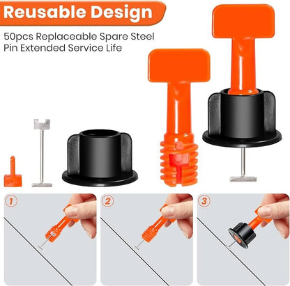 Tile Leveling System Reusable Jack 50 Pcs | Tile Leveler Needle with Tiles Spacers for Floor and Wall Tiles (50 Pcs)